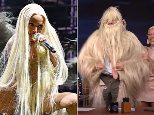 Watch Doja Cat turn Jimmy Fallon into a dancing yeti with her hairy Coachella outfit