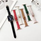 Apple watch錶帶適用蘋果小蠻腰平紋玫金扣皮質錶帶iWatch8765432se錶帶40/41/45/49mm