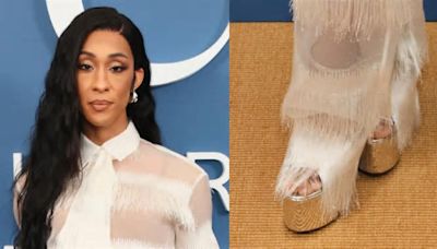 Michaela Jaé Rodriguez Soars in Silver Platform Sandals at NBC Emmys Luncheon