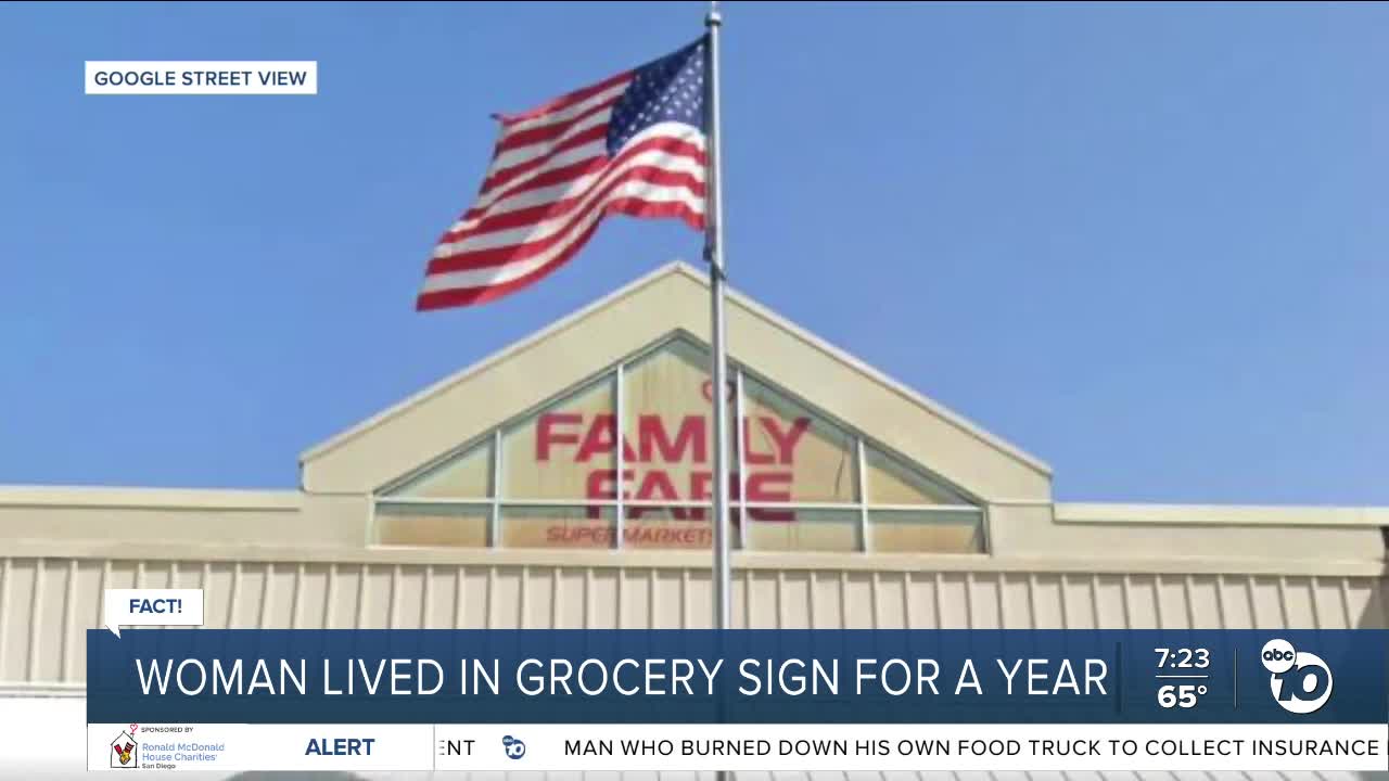 Fact or Fiction: Woman secretly lived inside a grocery store rooftop sign for a year?