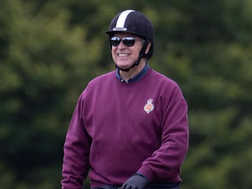 Prince Andrew seen horse riding around Windsor Castle