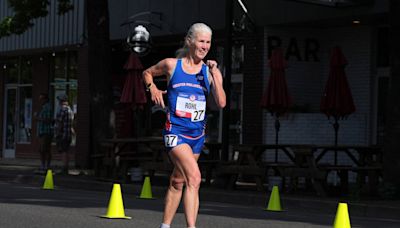 Grandma, 58, makes triumphant return to racewalking competition after retiring two decades ago