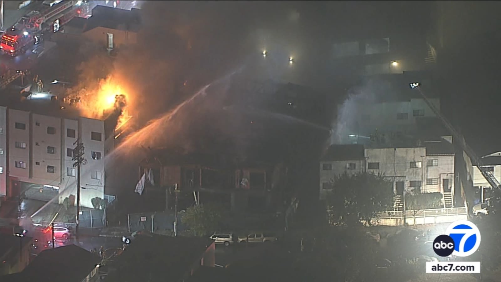 LAFD battles massive fire at apartment building in Chinatown; 1 person critically injured