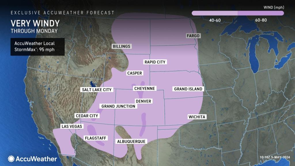 High winds to rip across interior West and High Plains, generating difficult travel and a high fire risk