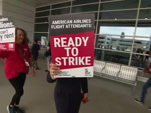 American Airlines flight attendants picket at DFW Airport