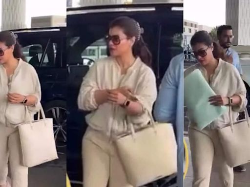 Watch: Kajol spotted at the airport heading out with mother Tanuja after celebrating 50th birthday | Hindi Movie News - Times of India