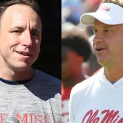 Lane Kiffin does jersey swap with Joey Chestnut after Ole Miss spring game
