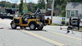Jeep strikes pedestrian, pole in Lowell before rolling over