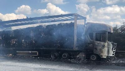 Image shows aftermath of huge lorry fire as part of M42 remains closed today