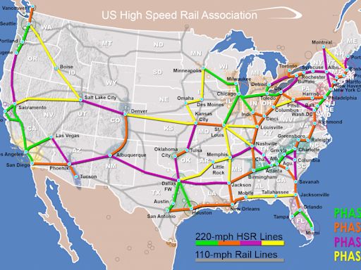US high-speed rail maps show 4 proposed phases