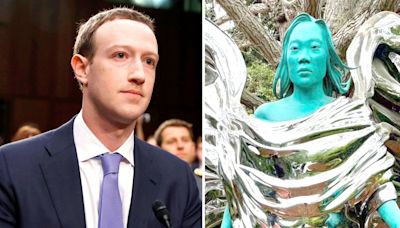 Mark Zuckerberg reveals giant teal statue of wife Priscilla Chan in photo posted to Instagram