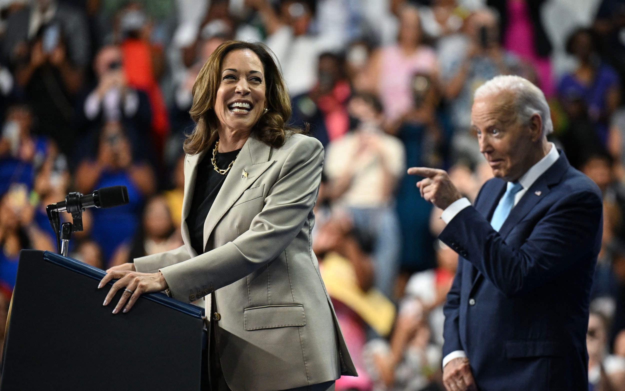 Watch: Biden jokes he’s ‘too damn old’ at first rally with Harris since stepping aside