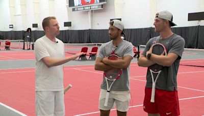 Newly crowned Ohio State men's tennis doubles champs meet Dave Holmes on the court
