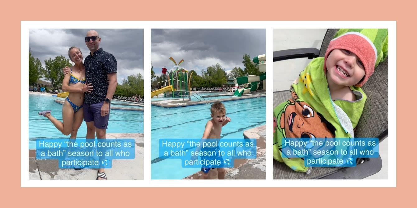 Mom playfully jokes that the ‘pool counts as a bath’ in summer—and people have thoughts