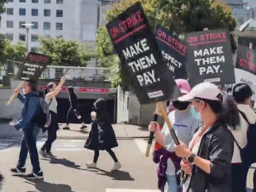 San Francisco hospitality workers rally near Union Square as part of nationwide strike