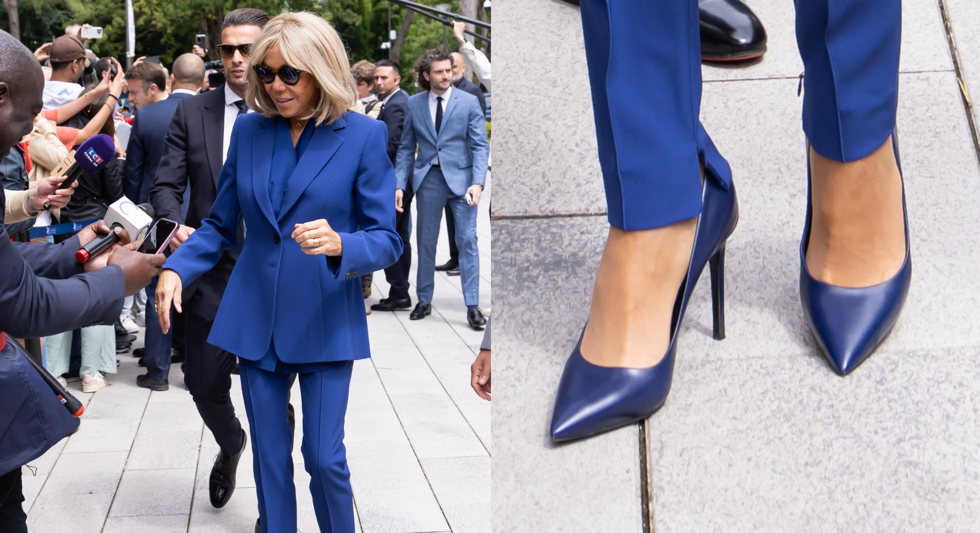 Brigitte Macron Matches Blue Pumps to Pantsuit to Vote in Second Round of French Elections