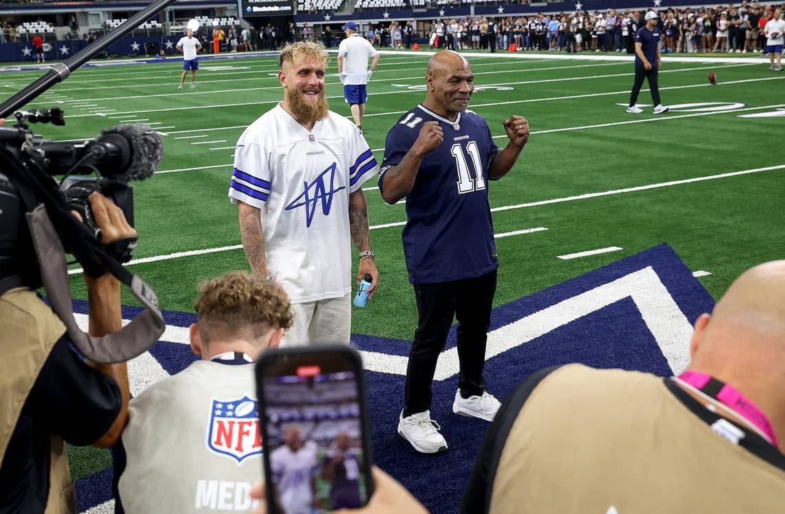 Why was boxer Mike Tyson at Cowboys-Saints game on Sunday?