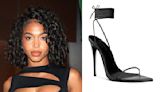Lori Harvey Kicks It in Femme La Luce Minimale Sandal Heels at American Express and PlayLab, Inc. House Party