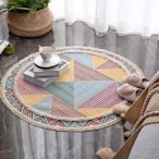 下殺-北歐簡約圓形簇絨拉絨地毯手工織造地墊家用裝飾客廳臥室地板坐墊