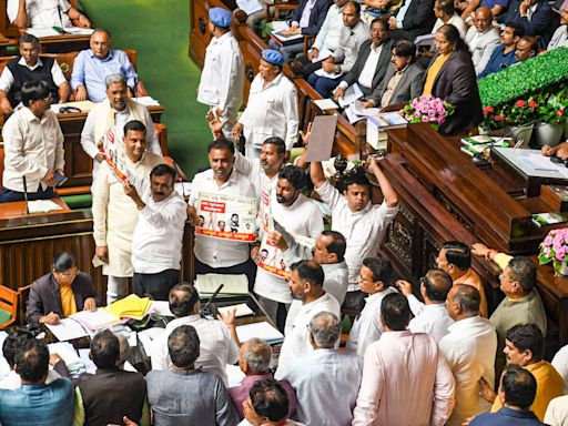 Karnataka BJP MLAs carry pillows, blankets to hold ’day-and-night’ dharna in assembly: VIDEO | Mint