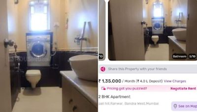 Renting a 2BHK in Mumbai?: Rs 1.35 lakh rent for a flat in Pali Hill with washing machine over the toilet! Netizens say 'Load! While you unload!'