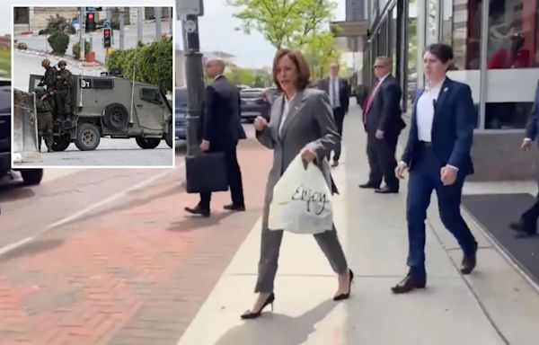 Smirking Kamala Harris shrugs off reporters’ questions about Hamas with sarcastic response: ‘Shrimp and grits’