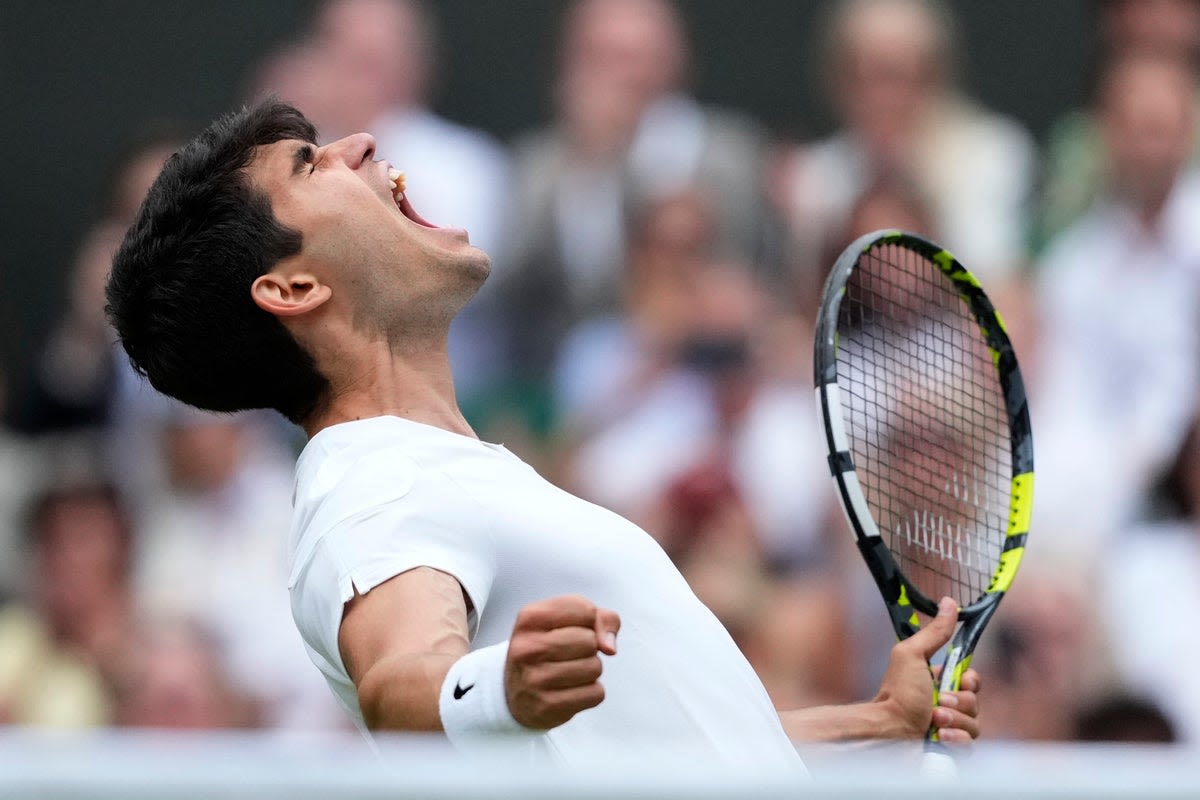 Wimbledon 2024: Carlos Alcaraz battles from behind to beat Daniil Medvedev and reach another SW19 final