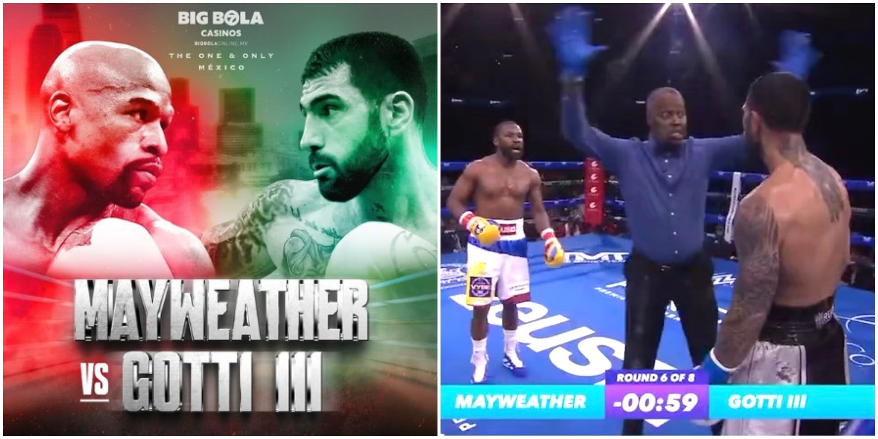 Floyd Mayweather and John Gotti III take part in exhibition boxing rematch, after chaotic brawl