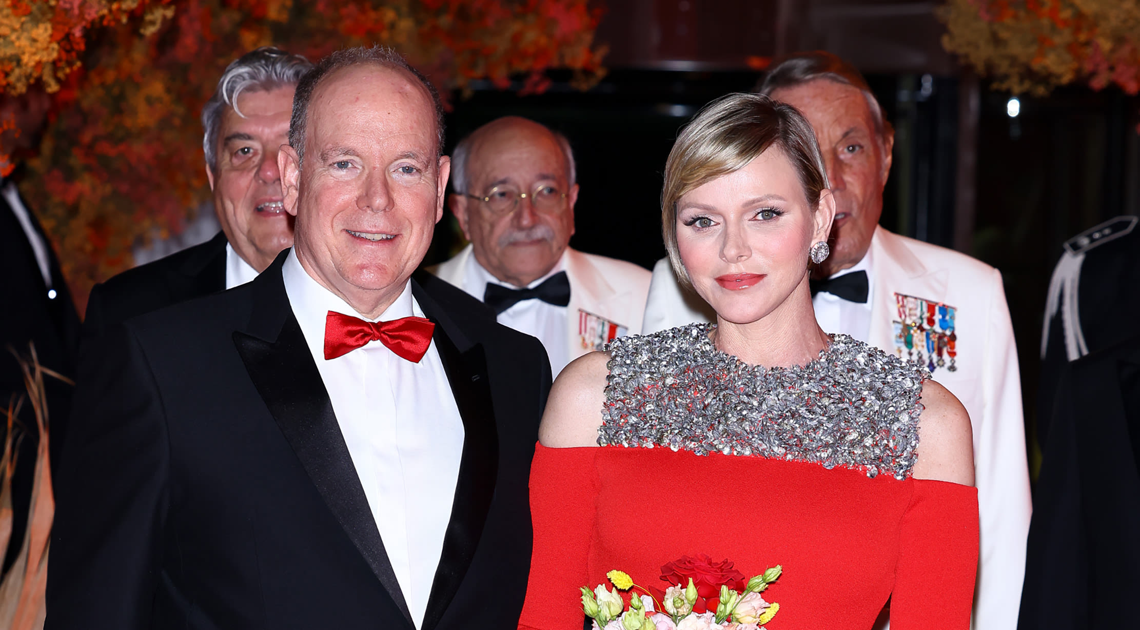 Princess Charlene Reworks Monaco’s Flag With Sparkling Details in Louis Vuitton Cold Shoulder Dress at F1 Monaco Grand Prix Gala...