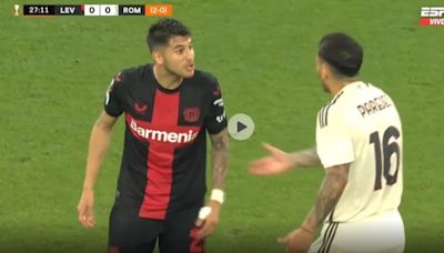 El duro cruce entre Leandro Paredes y Exequiel Palacios en el choque por la Europa League entre Roma y Bayern Leverkusen