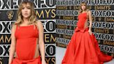 Pregnant Suki Waterhouse Highlights Baby Bump in Apron-style Red Valentino Dress for Emmys 2023 Red Carpet