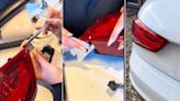 Beautician fixes friend's chipped brake light with nail extension gel