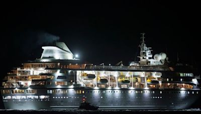 Luxury cruise liner Villa Vie Odyssey remains anchored off Northern Ireland hours after departing following four-month wait