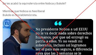 Titular del diario El Universo de Ecuador con cita de Bukele sobre Noboa es falso