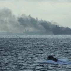 Oil tankers on fire after colliding close to Singapore, crew rescued