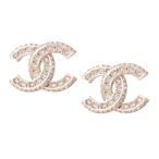 CHANEL 香奈兒 經典雙C LOGO雙層水鑽耳針式耳環(金色)