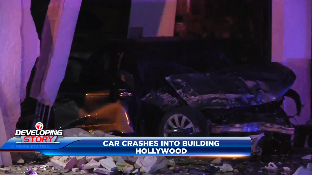 Vehicle crashes into building in Hollywood; driver hospitalized - WSVN 7News | Miami News, Weather, Sports | Fort Lauderdale