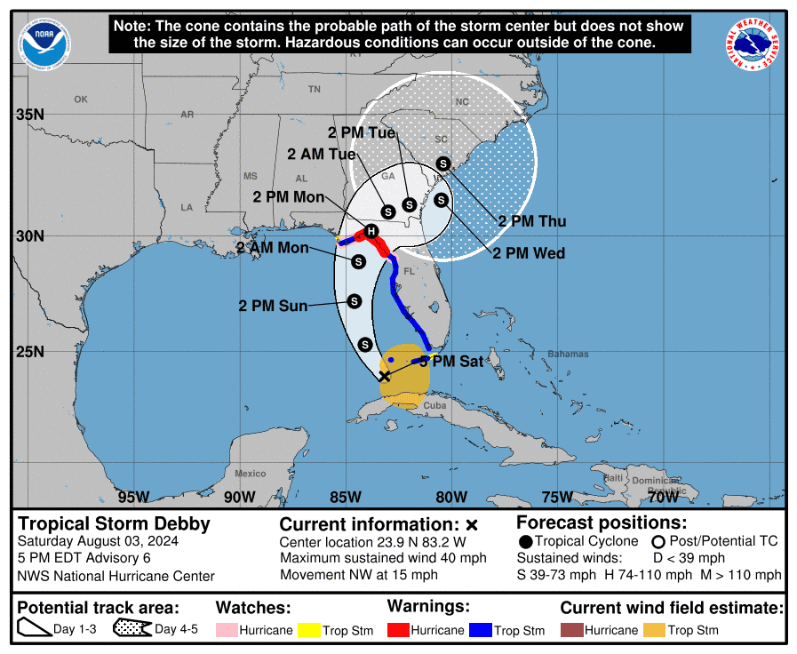 Live Updates: Tropical Storm Debby forms, may be hurricane before landfall hitting Florida