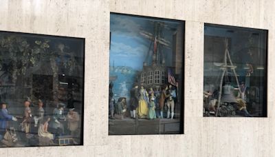 When will remaining Neshaminy Mall dioramas be removed from entrance to former Macy's?