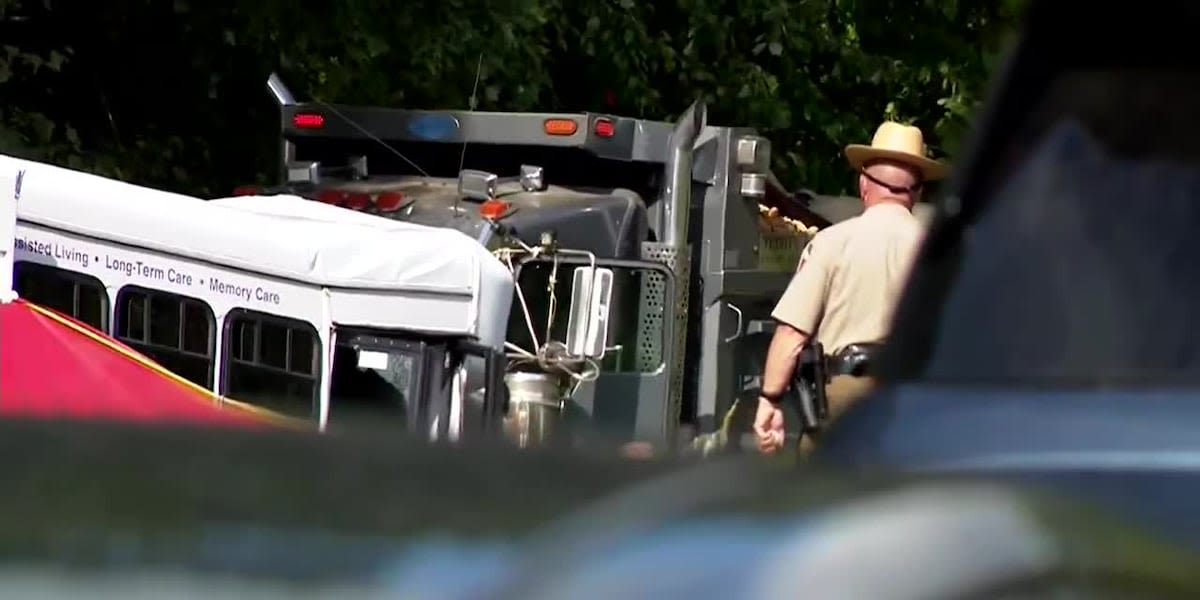 3 are killed when a senior living facility bus and a dump truck crash