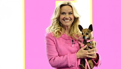 Reese Witherspoon is back in Elle Woods’ pink skirt suit (and with Bruiser!)