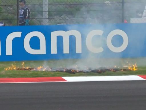 Sparks cause grass runoffs to catch fire despite rain at Chinese GP sprint qualifying