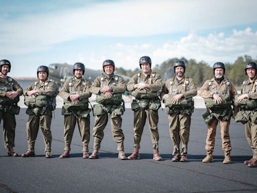 Band of Brothers actors reunite for parachute jump over Normandy to mark D-Day