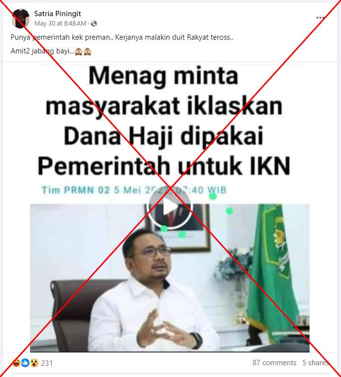 Doctored news report shares 'hoax' Indonesia minister comments on reallocating hajj funds