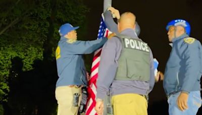 Instantly Iconic: NYPD Tears Down Palestinian Flag After Taking Back Campus, Raises American Flag