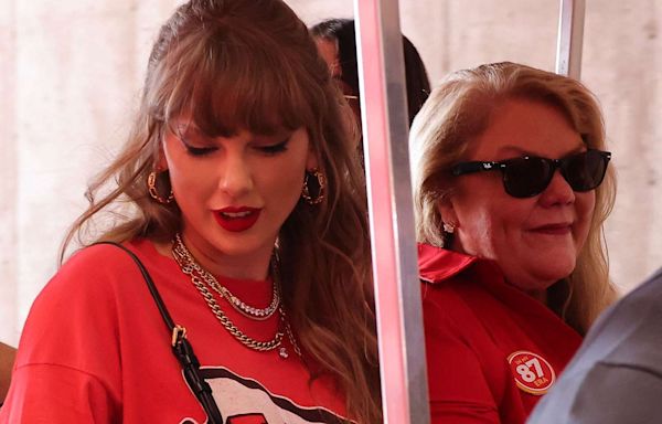 Taylor Swift's Mom Andrea Reps Travis Kelce — and Her Daughter! — with 'In My 87 Era' Pin at Chiefs Game