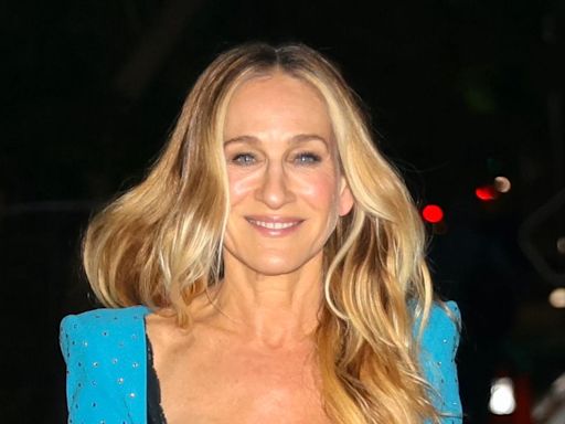 Sarah Jessica Parker Paired a Glitzy, Bra-Baring Dress With Equally Shimmery Shoes