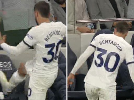 Furious Tottenham star almost falls over kicking chair after being hauled off