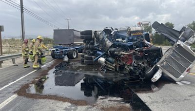 Overturned big rig slows Highway 126 west of Piru