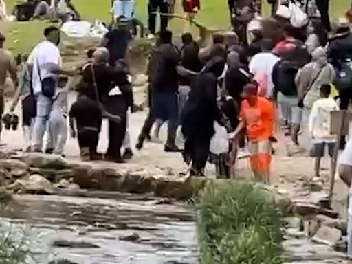 Moment huge brawl erupts at Dovedale stepping stones beauty spot